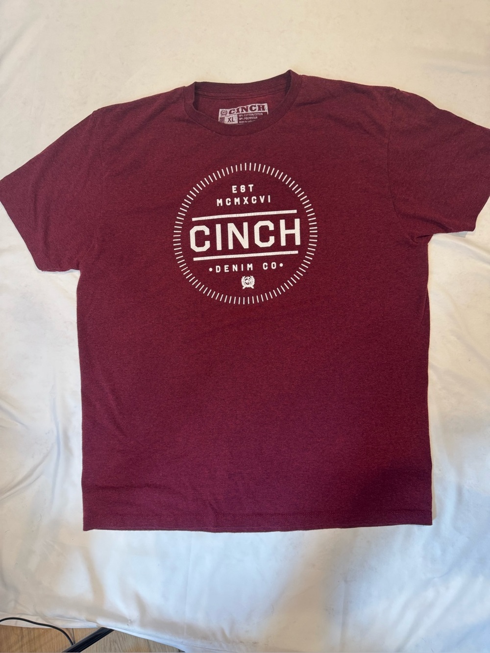 Cinch Denim Co T Shirt Mens XL Burgundy Graphic Logo Western Cowboy Rodeo Tee
